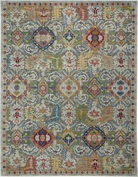 8' X 10' Blue Gray and Green Floral Distressed Non Skid Area Rug
