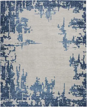 8' X 10' Blue and Ivory Abstract Distressed Non Skid Area Rug