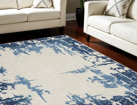 8' X 10' Blue and Ivory Abstract Distressed Non Skid Area Rug