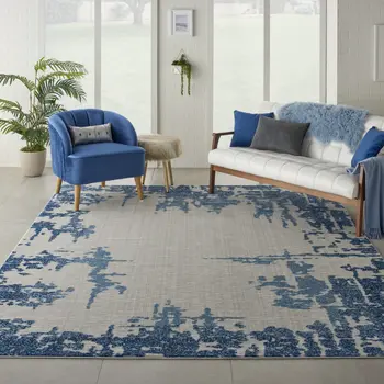 8' X 10' Blue and Ivory Abstract Distressed Non Skid Area Rug