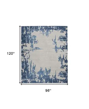 8' X 10' Blue and Ivory Abstract Distressed Non Skid Area Rug