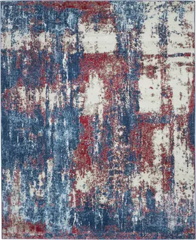 8' X 10' Ivory Red and Blue Abstract Non Skid Area Rug