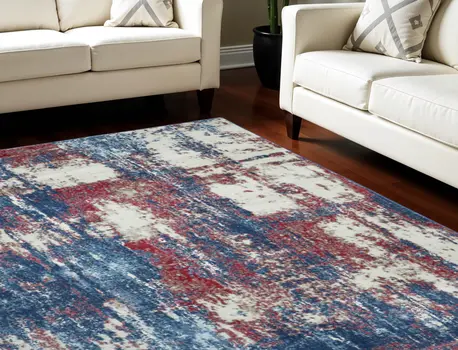 8' X 10' Ivory Red and Blue Abstract Non Skid Area Rug