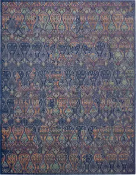 8' X 10' Navy Blue and Orange Ogee Distressed Non Skid Area Rug