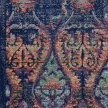 8' X 10' Navy Blue and Orange Ogee Distressed Non Skid Area Rug
