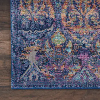 8' X 10' Navy Blue and Orange Ogee Distressed Non Skid Area Rug