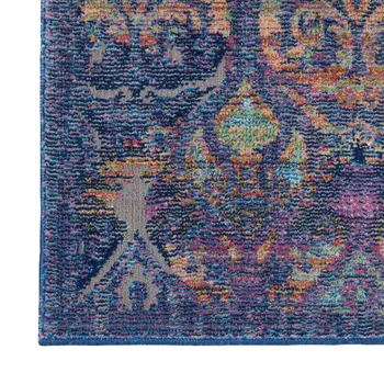 8' X 10' Navy Blue and Orange Ogee Distressed Non Skid Area Rug
