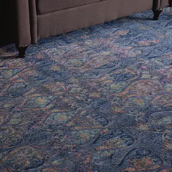8' X 10' Navy Blue and Orange Ogee Distressed Non Skid Area Rug