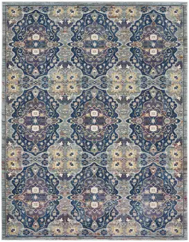 8' X 10' Ivory Navy Blue and Yellow Floral Distressed Non Skid Area Rug