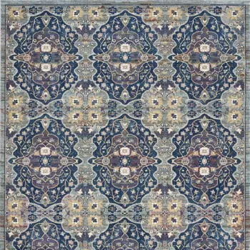 8' X 10' Ivory Navy Blue and Yellow Floral Distressed Non Skid Area Rug