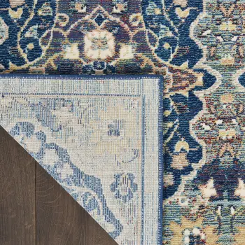 8' X 10' Ivory Navy Blue and Yellow Floral Distressed Non Skid Area Rug