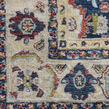 8' X 10' Navy Blue and Yellow Floral Distressed Non Skid Area Rug