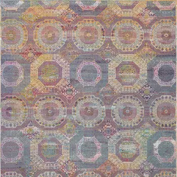 8' X 10' Blue Red and Orange Geometric Distressed Non Skid Area Rug