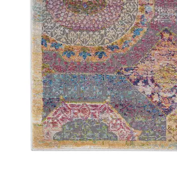 8' X 10' Blue Red and Orange Geometric Distressed Non Skid Area Rug