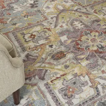 8' X 10' Blue and Red Floral Distressed Area Rug