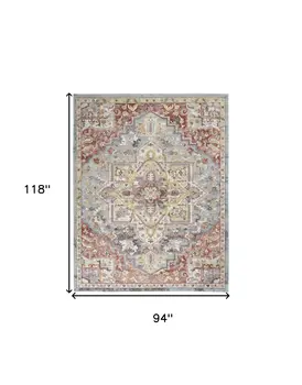 8' X 10' Blue and Red Floral Distressed Area Rug