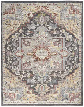 8' X 10' Charcoal Brown and Yellow Floral Distressed Area Rug