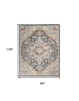 8' X 10' Charcoal Brown and Yellow Floral Distressed Area Rug