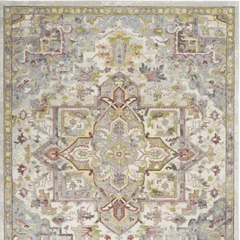 8' X 10' Ivory Green and Gray Floral Area Rug
