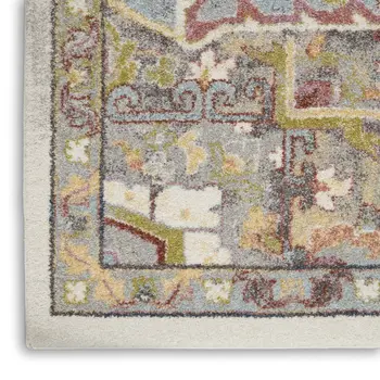 8' X 10' Gray Green And Ivory Floral Medallion Area Rug