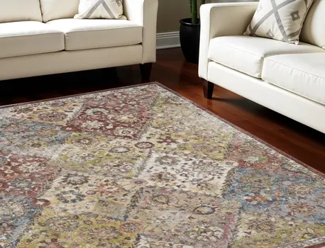 8' X 10' Green and Ivory Floral Distressed Area Rug