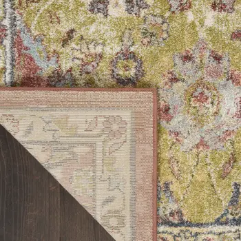 8' X 10' Green and Ivory Floral Distressed Area Rug