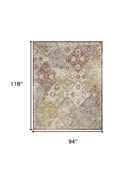 8' X 10' Green and Ivory Floral Distressed Area Rug