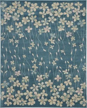 9' X 12' Turquoise and Cream Floral Area Rug