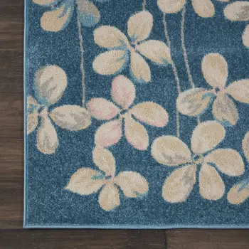 9' X 12' Turquoise and Cream Floral Area Rug