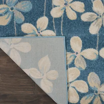 9' X 12' Turquoise and Cream Floral Area Rug