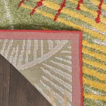 10' X 13' Yellow Red Orange Blue And Green Palm Leaf Indoor Outdoor Area Rug