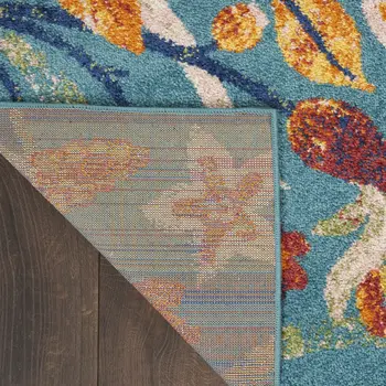 9' X 12' Aqua Floral Power Loom Area Rug