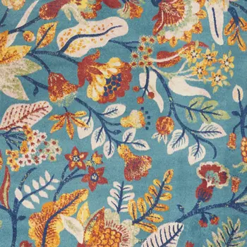 9' X 12' Aqua Floral Power Loom Area Rug