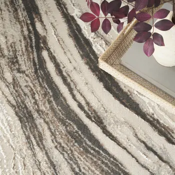 9' X 12' Beige Black and Gray Abstract Non Skid Area Rug