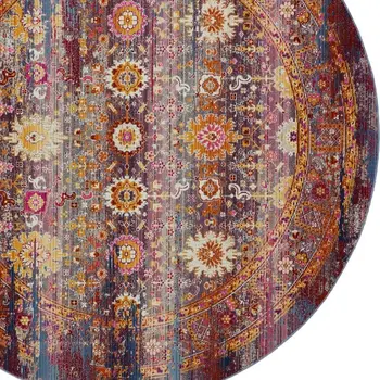 9' X 12' Blue Red And Orange Floral Distressed Non Skid Area Rug