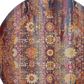 9' X 12' Blue Red And Orange Floral Distressed Non Skid Area Rug