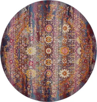 9' X 12' Blue Red And Orange Floral Distressed Non Skid Area Rug