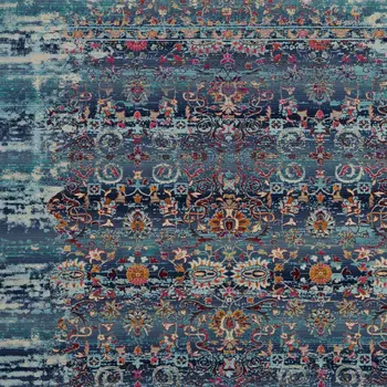 9' X 12' Blue Red And Orange Floral Distressed Non Skid Area Rug