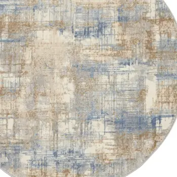 9' X 12' Ivory and Light Blue Geometric Distressed Area Rug