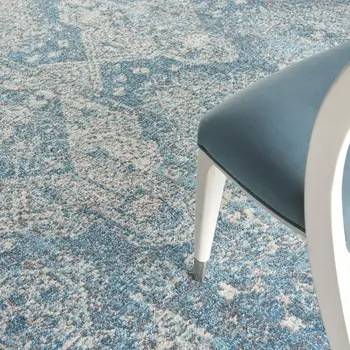 9' X 12' Ivory and Light Blue Geometric Distressed Area Rug