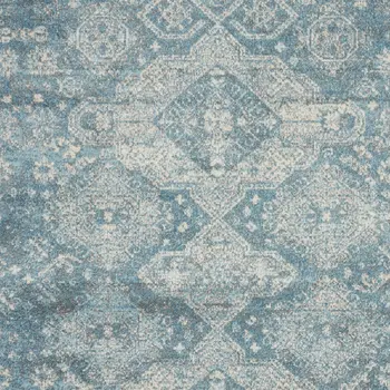9' X 12' Ivory and Light Blue Geometric Distressed Area Rug