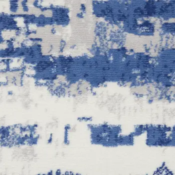 8' X 12' Blue and Ivory Damask Distressed Non Skid Area Rug