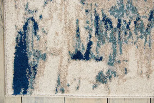 8' X 11' Ivory Blue and Slate Gray Abstract Non Skid Area Rug