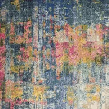9' X 12' Blue and Yellow Abstract Power Loom Area Rug