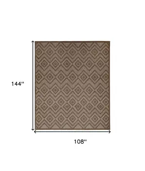9' X 12' Dark Brown And Light Brown Geometric Indoor Outdoor Area Rug