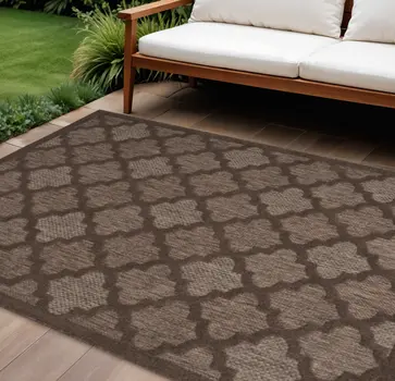 9' X 12' Dark Brown And Light Brown Trellis Indoor Outdoor Area Rug