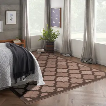 9' X 12' Dark Brown And Light Brown Trellis Indoor Outdoor Area Rug
