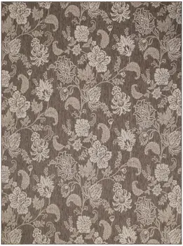 9' X 12' Brown And Ivory Floral Indoor Outdoor Area Rug