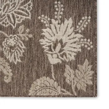 9' X 12' Brown And Ivory Floral Indoor Outdoor Area Rug