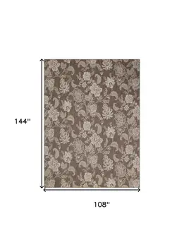 9' X 12' Brown And Ivory Floral Indoor Outdoor Area Rug